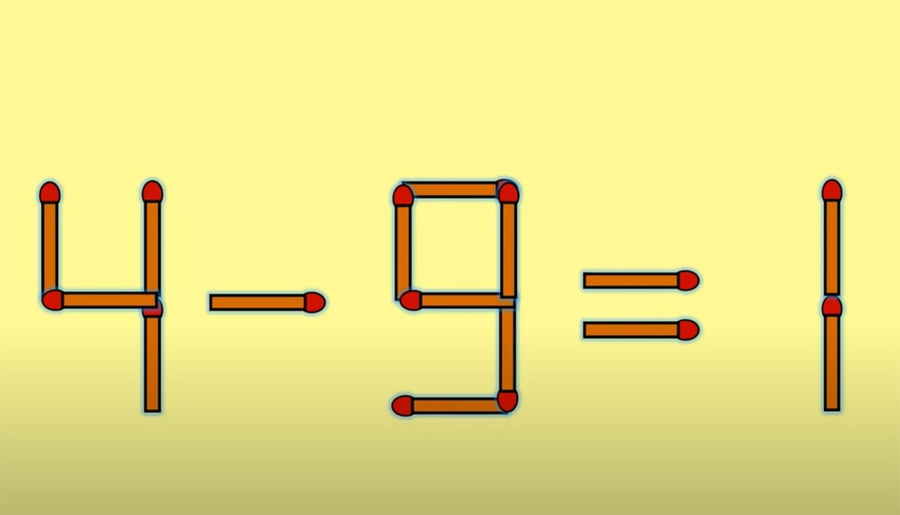 Test IQ cu chibrituri | Mutați un singur băț, pentru a corecta 4 - 9 = 1