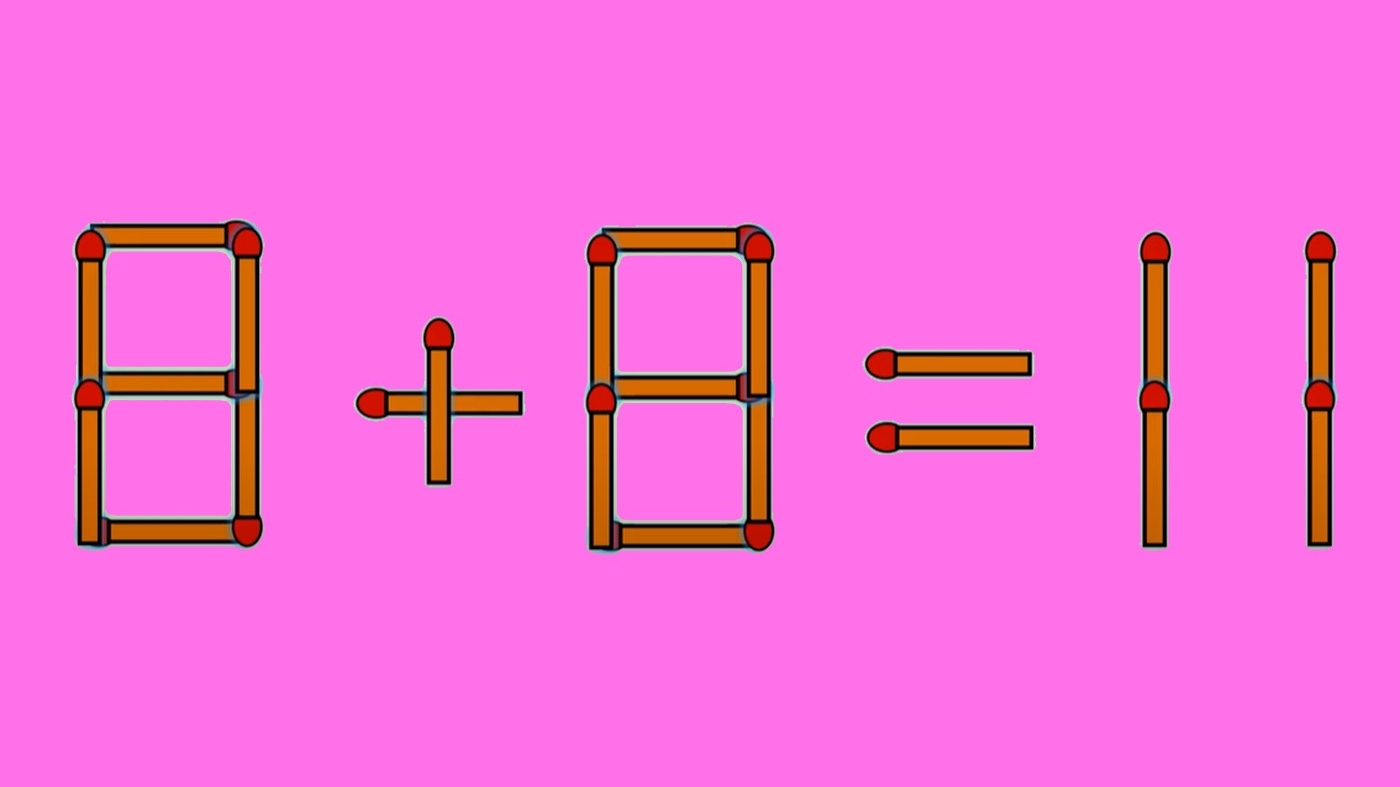 Test IQ cu chibrituri | Mutați un singur băț, pentru a corecta 8 + 8 = 11