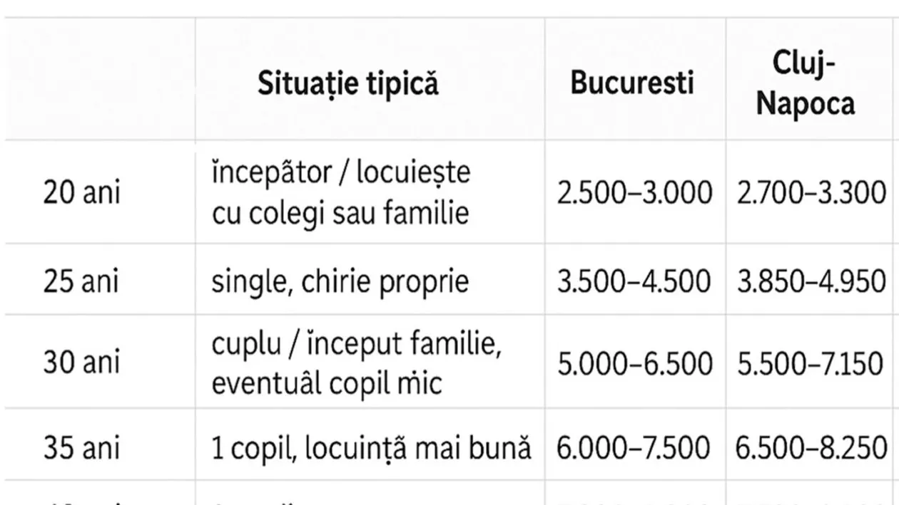 Tabelul traiului decent | Ce salariu ar trebui să ai pentru o viața decentă în 2025, în funcție de vârstă și de orașul în care locuiești