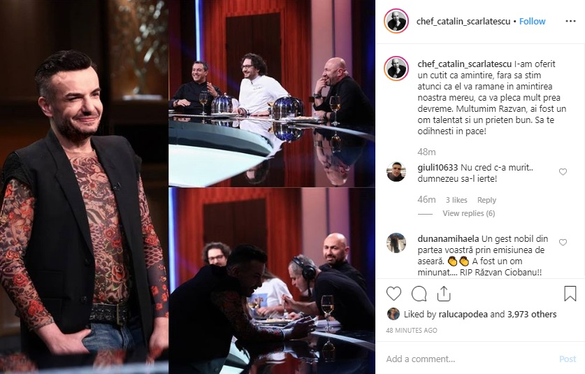 Cătălin Scărlătescu, mesaj sfâșietor în memoria lui Răzvan Ciobanu după ce au fost difuzate imaginile cu designerul la Chefi la cuțite