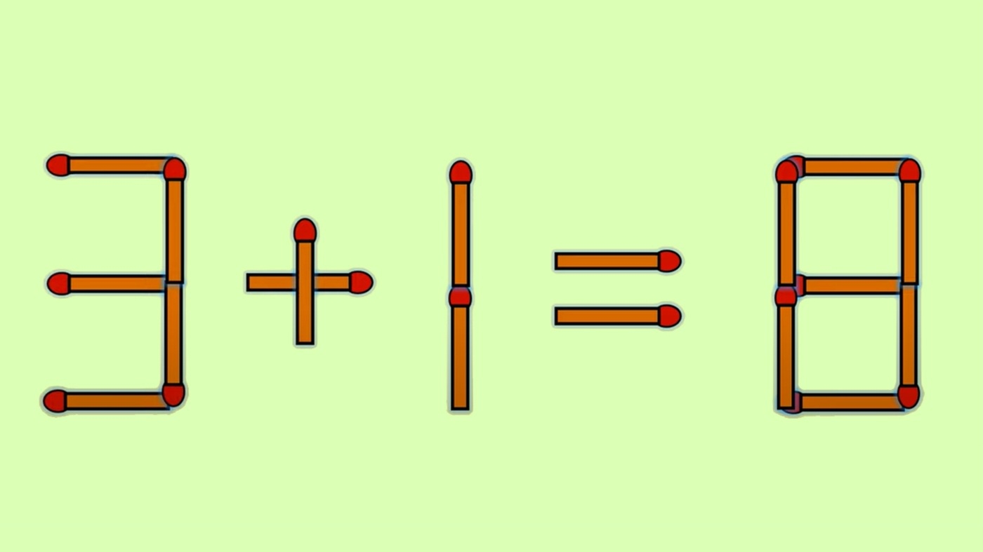 Test de inteligență | Mutați un singur chibrit, pentru a corecta 3 + 1 = 8