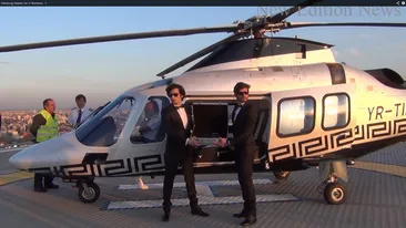 Nu s-a mai vazut asta de 23 de ani in Capitala! Ca-n filme: un elicopter Versace a aterizat pe acoperisul unui zgarie-nori!