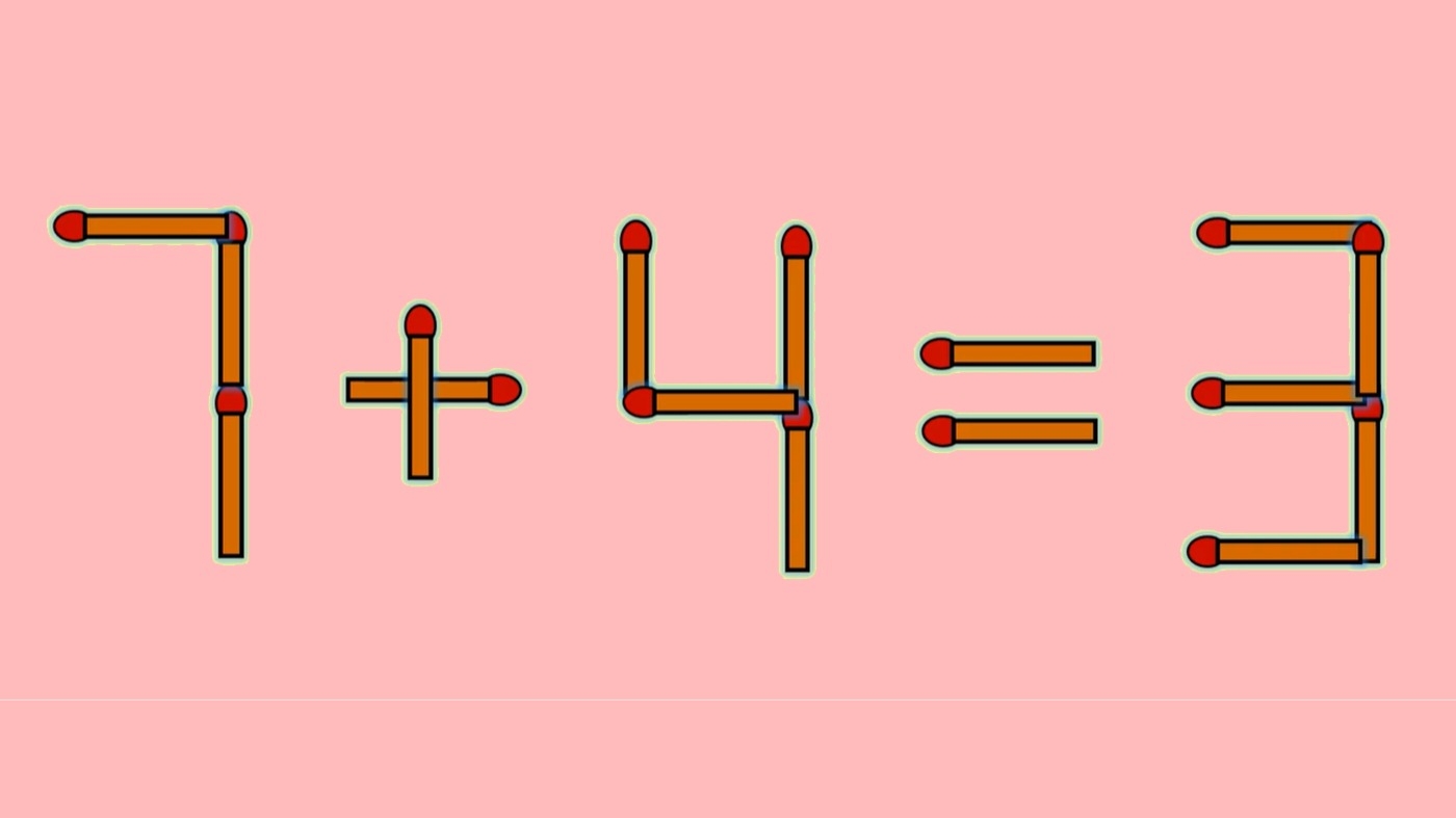 Test IQ exclusiv pentru genii | 7 + 4 = 3 este greșit. Pentru a corecta egalitatea, mutați un singur chibrit