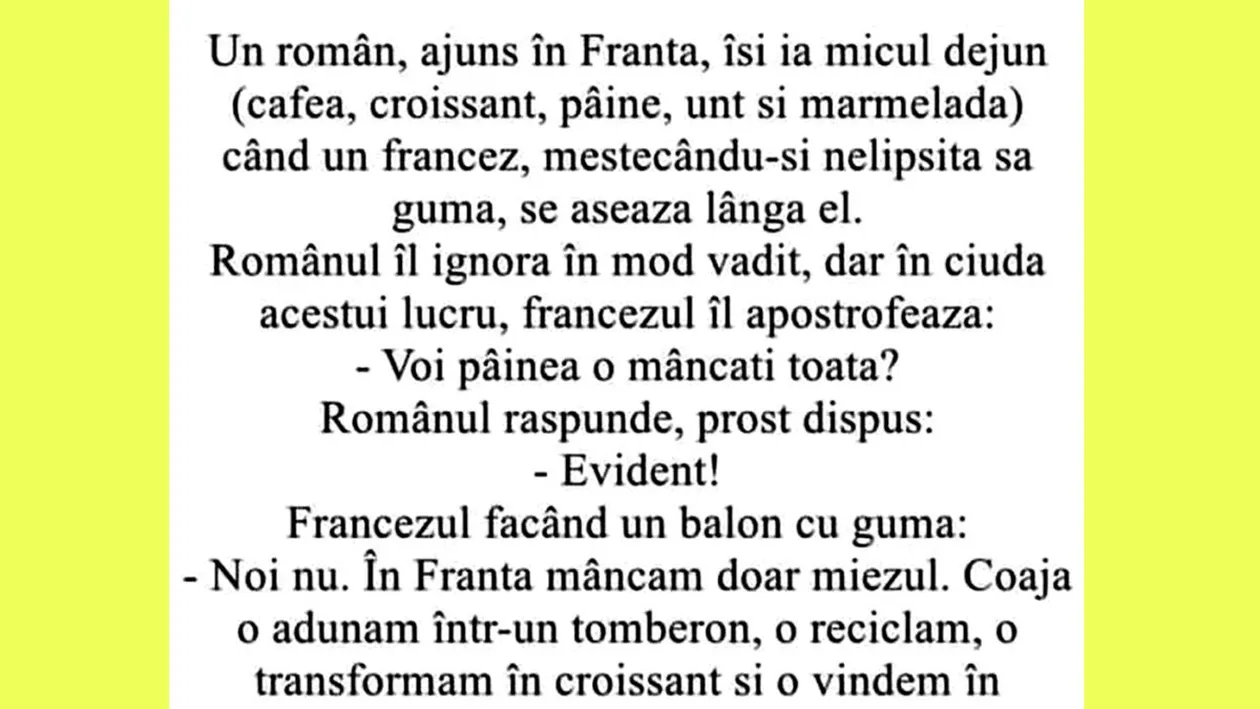 BANC | Ajuns în Franța, un român își ia micul dejun: cafea, croissant, pâine, unt și marmeladă