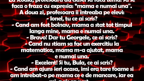 BANC | La școală, profesoara dă clasei tema: Să se facă o frază cu expresia "Mama e numai una"