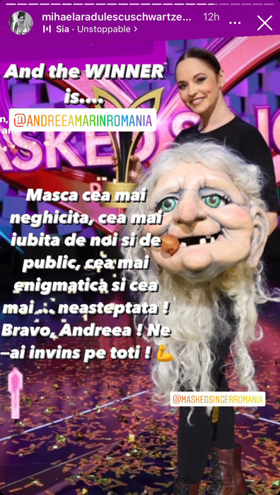 Imaginea anului! Mihaela Rădulescu a luat-o în brațe pe Andreea Marin după ce a câștigat Masked Singer