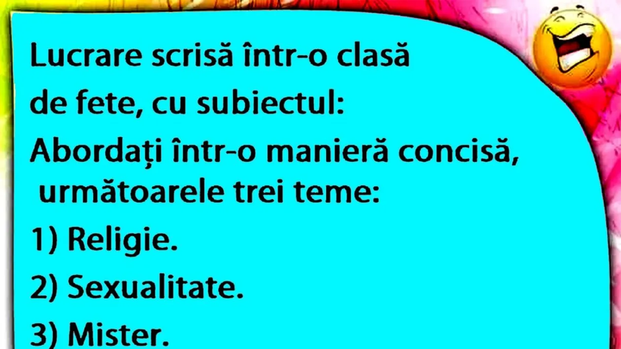 BANC | Lucrare scrisă, într-o clasă de fete