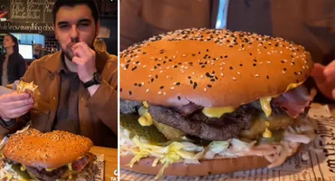 Acest client a încercat celebrul burger de 2 kilograme din Brașov. Câți lei a plătit