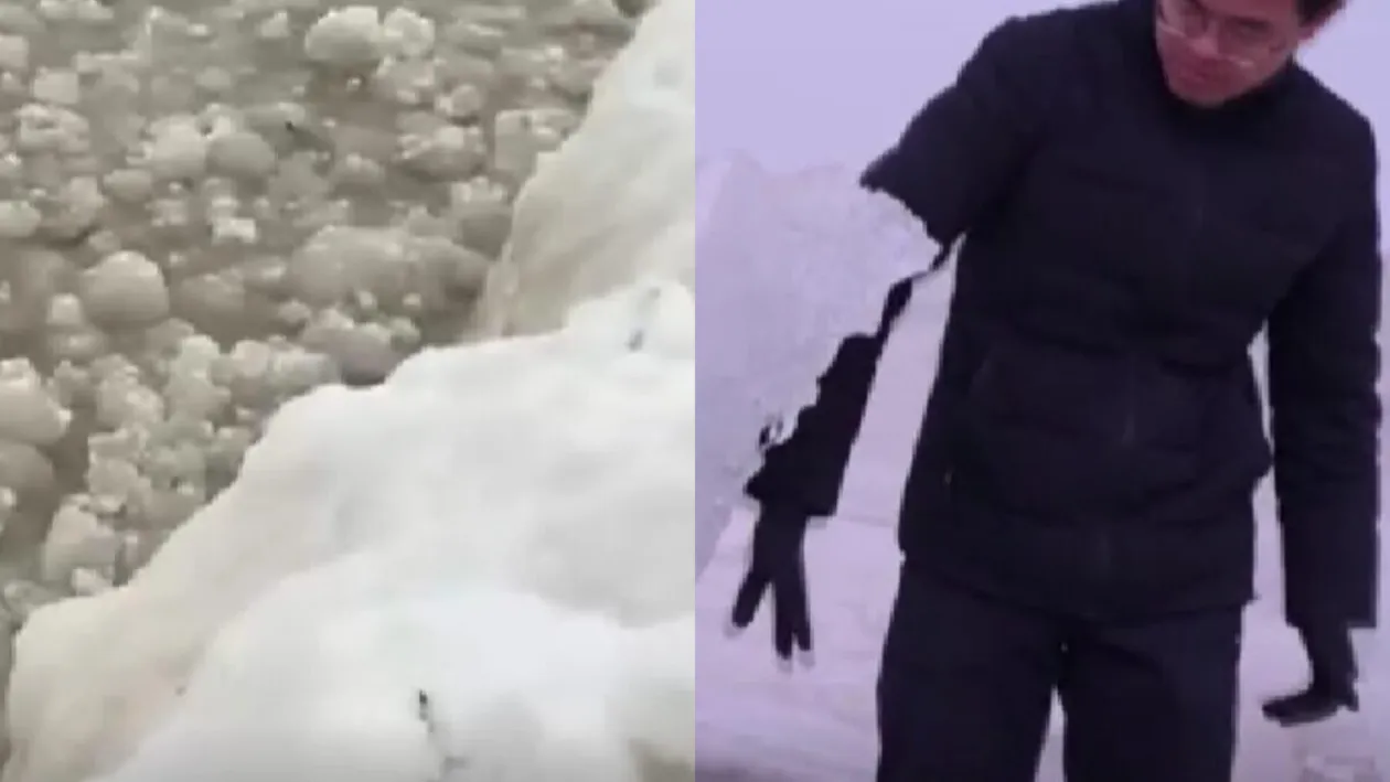 Fenomen meteo spectaculos pe un lac din Canada. Zeci de bile de gheață plutesc în derivă