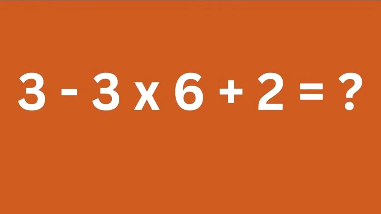 Test de inteligență | Cât face 3 - 3 x 6 + 2 = ?