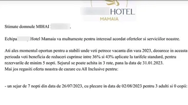 Mihai din Ploiești a solicitat o ofertă pentru un sejur în iulie 2023, într-un hotel din Mamaia. Ireal câți lei i s-au cerut pentru 7 nopți de cazare