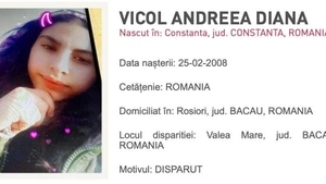 Vicol Andreea Diana, o fată de 15 ani din Bacău, a dispărut fără urmă. Cine o vede, este rugat să sune la 112!