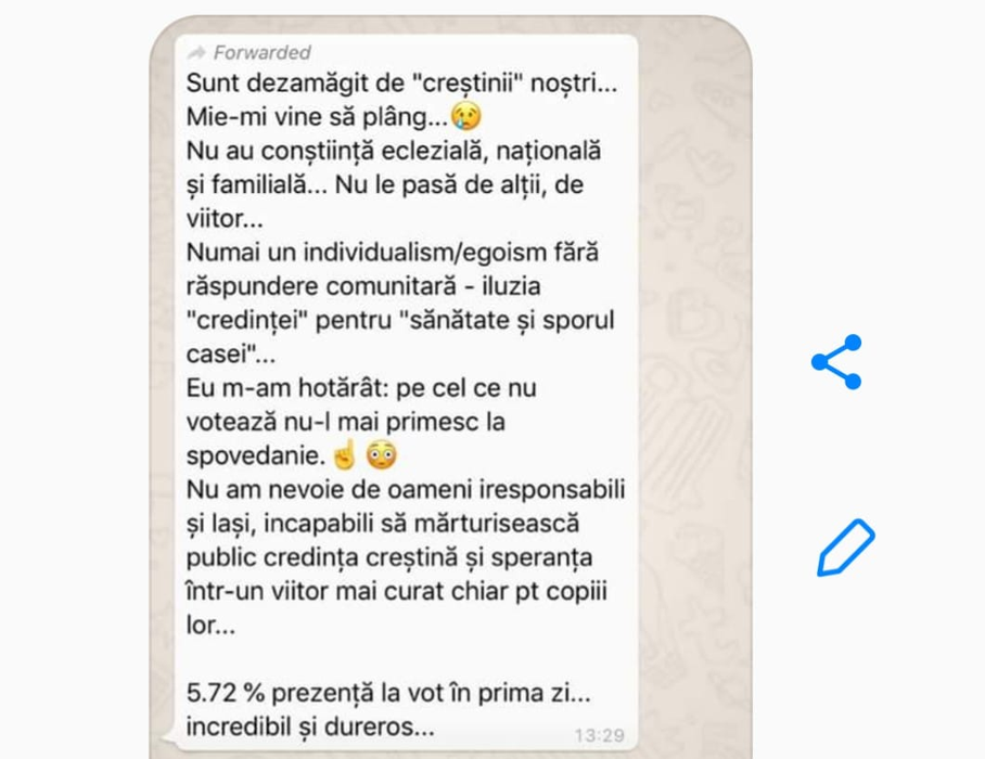Magda Vasiliu a făcut public mesajul unui preot trimis enoriașilor, după referendum: “Mi-e silă“