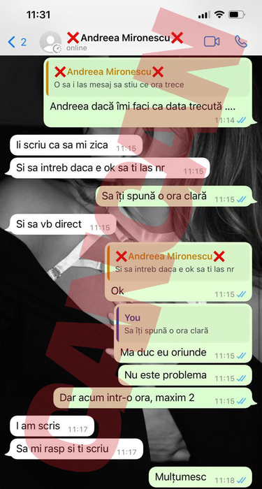 Discuția pe Whatsapp între Andreea Mironescu și reprezentatul firmei de unde modelul a cumpărat lenjerie de lux