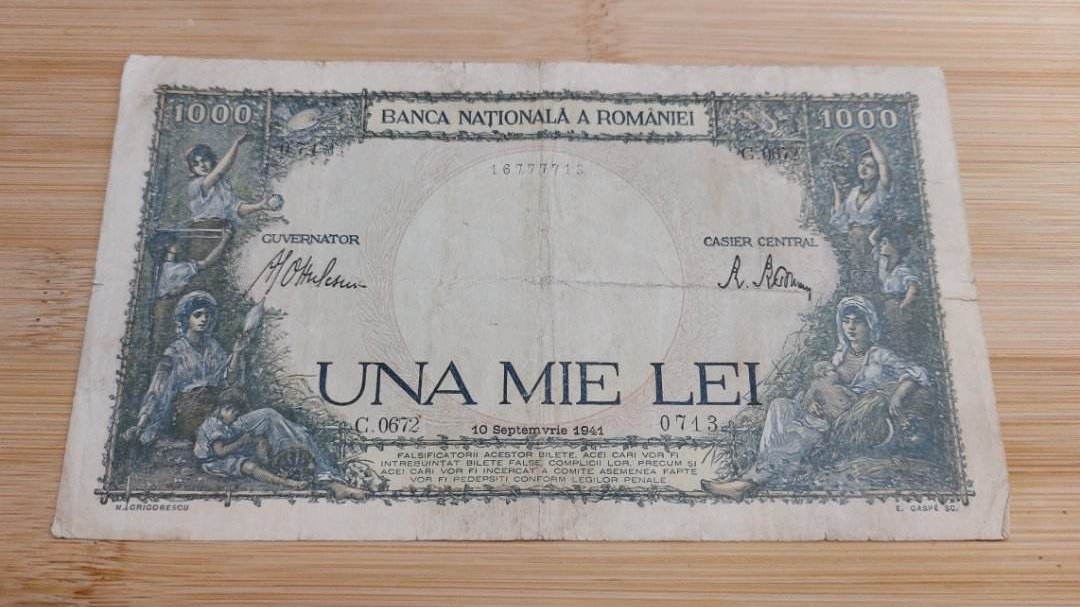 Caută bine acasă la părinți ori bunici. Cu ce preț se vinde o bancnotă de 1000 de lei din 1941 acum, în 2023
