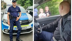 Imagini virale cu polițistul „magician” al copiilor. Cine este Viorel Teacă, omul legii din Sibiu apreciat de toți cei mici și cum își face meseria. VIDEO