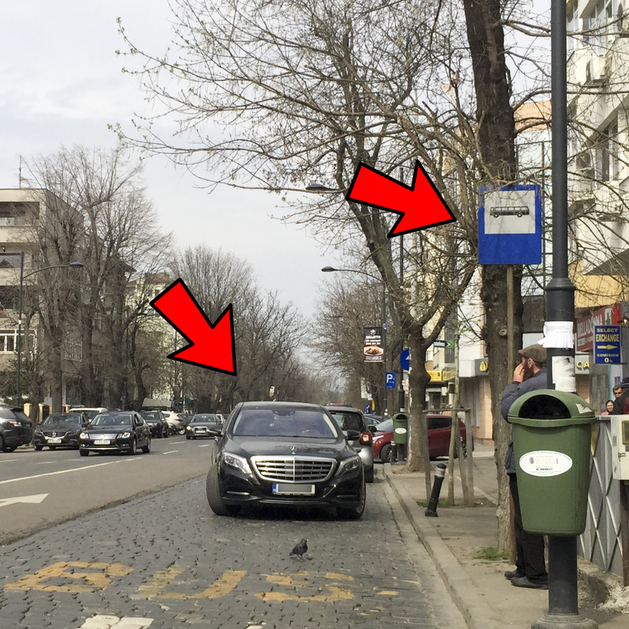 Gigi Becali și-a parcat limuzina pe contrasens, în stația de autobuz, ușor pe diagonală