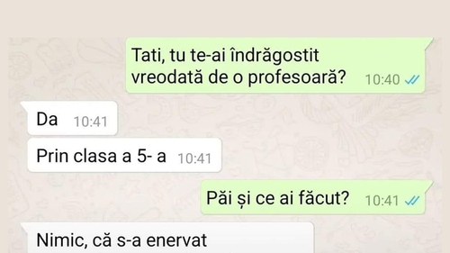 BANC | "Tati, tu te-ai îndrăgostit vreodată de o profesoară?"