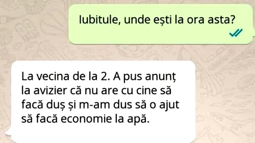 BANC | Iubito, sunt la vecina de la 2. A pus anunț la avizier că nu are cu cine să facă duș