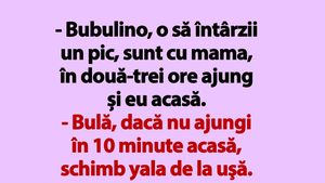 BANC | "Bulă, dacă nu ajungi în 10 minute acasă, schimb yala de la uşă"