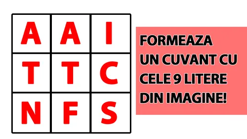 Cel mai tare test de inteligență | Formează un cuvânt cu toate cele 9 litere din imagine