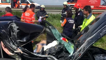 VIDEO. Accident grav pe Autostrada București - Pitești. Două victime au rămas încarcerate, a intervenit elicopterul SMURD