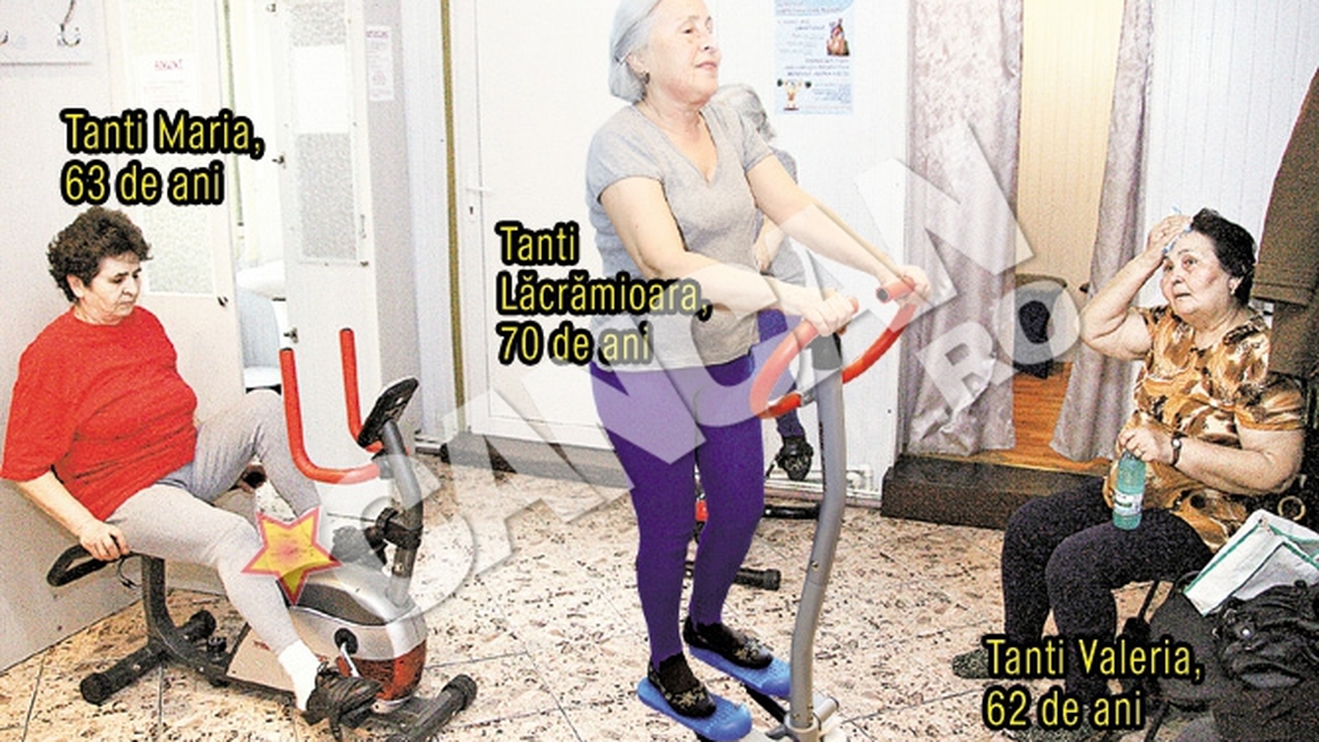 Pensionarele din Suceava au descoperit sala de gimnastica. Atentie, pedaleaza bunica!