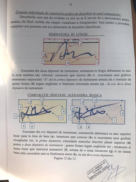 Raportul expertizei grafologice care atestă că semnătura Biancăi de la ”Insula iubirii” a fost falsificată