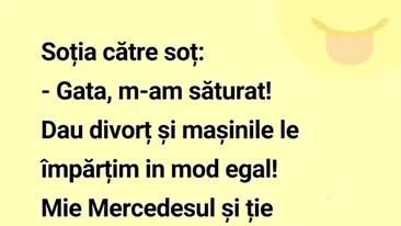 BANC | Soția către soț: Gata, m-am săturat! Dau divorț