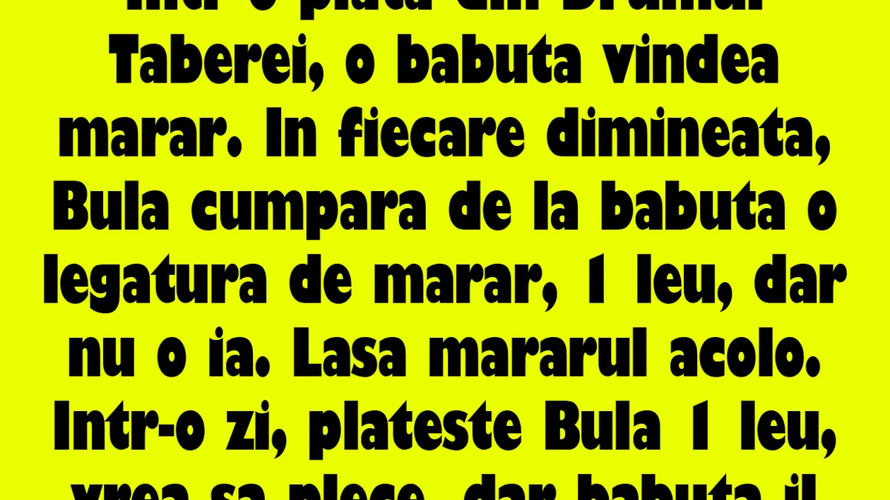 BANC | Într-o piață din Drumul Taberei, o băbuță vindea mărar. În fiecare dimineață, Bulă cumpăra de la băbuță o legătură de mărar, 1 leu, dar nu o ia