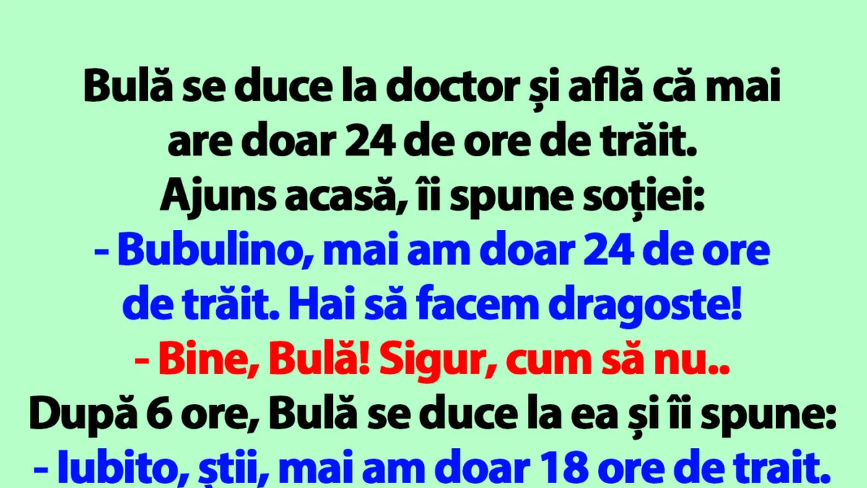 BANC | Bulă mai are doar 24 de ore de trăit