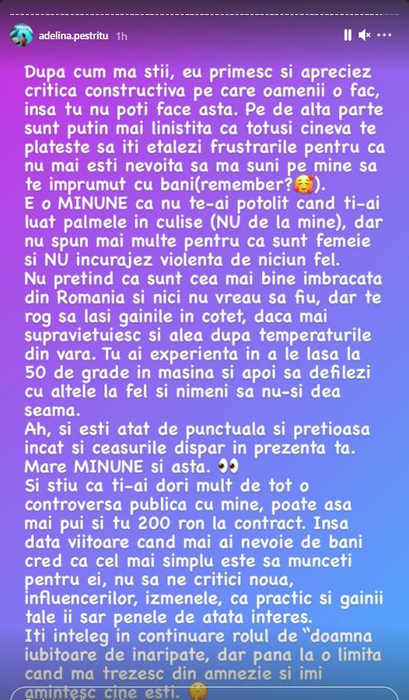 Adelina Pestrițu “a contraatacat” în războiul cu Iulia Albu: “Nu te-ai potolit când ți-ai luat palmele în culise”. Ce dezvăluiri a mai făcut despre celebrul critic de modă