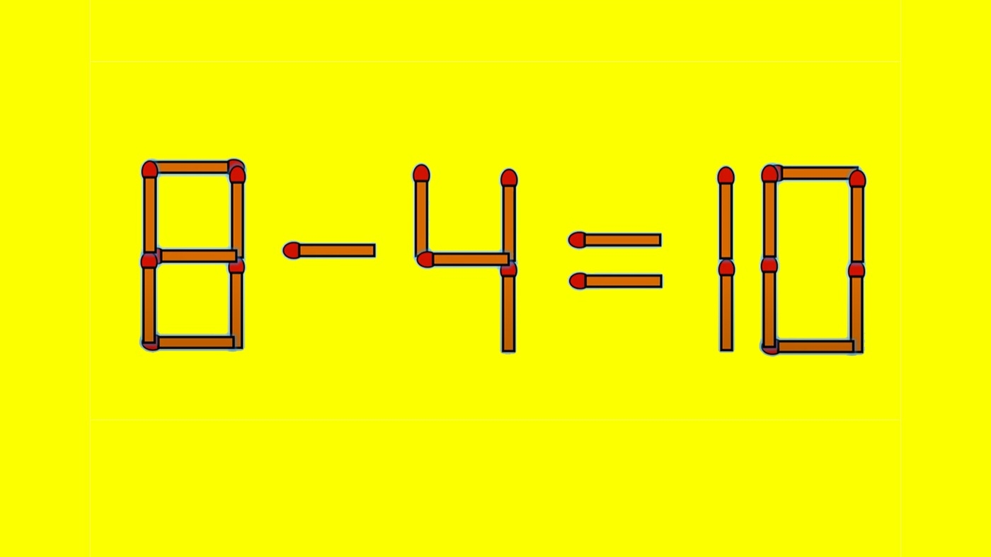 Test de inteligență | Mutați un singur chibrit, pentru a corecta 8 - 4 = 10