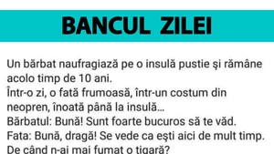 BANC | Un bărbat naufragiază pe o insulă pustie. După 10 ani, vine la el o fată frumoasă, în costum de neopren