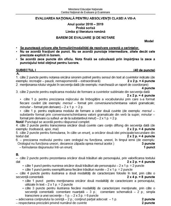Evaluarea Națională 2019. Modele de subiecte la limba română