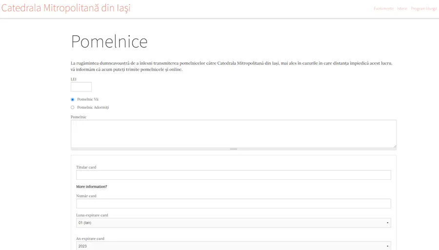 Pomelnic online pe site-ul Catedralei Mitropolitane Iași