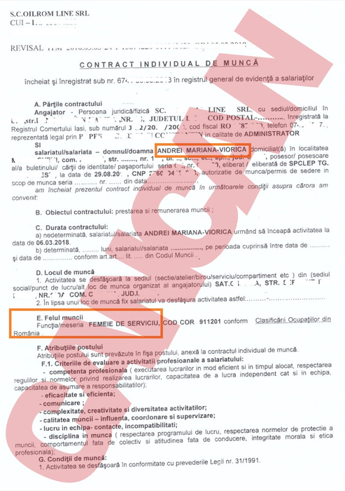 Contractul de muncă al femeii de serviciu