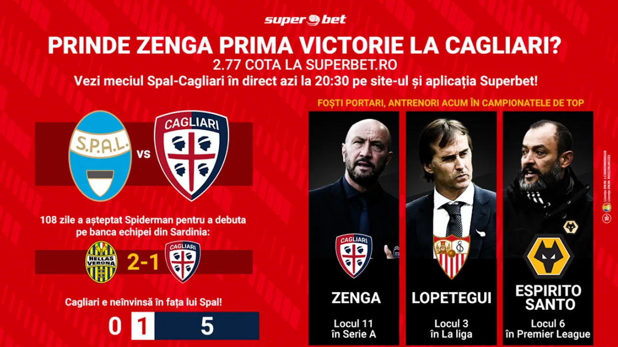 SUPERIUBIT ȘI RESPECTAT ÎN ROMÂNIA! PARIEZI PE ZENGA DISEARĂ ÎN SPAL-CAGLIARI?