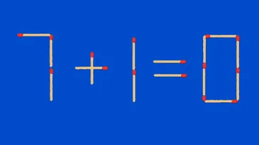 Test IQ exclusiv pentru genii | 7+1=0 este greșit. Pentru a corecta egalitatea, mutați un singur chibrit