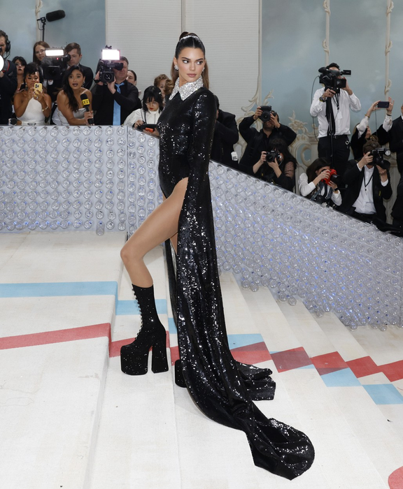 Kendall Jenner arrives on the red carpet for The Met Gala at The Metropolitan Museum of Art celebrating the opening of Karl Lagerfeld: A Line of Beauty in New York City on Monday, May 1, 2023. Photo by /UPI,Image: 773236049, License: Rights-managed, Restrictions: , Model Release: no