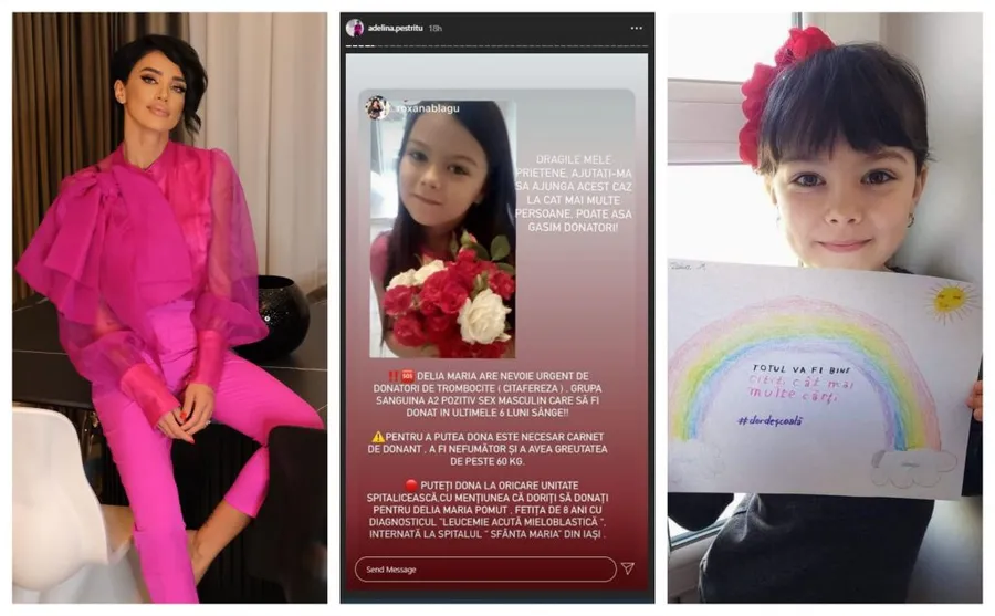 Adelina Pestrițu a făcut un apel emoționant pentru Delia, o fetiță de 8 ani care a fost diagnosticată cu leucemie acută mieloblastică © Facebook / Instagram Stories