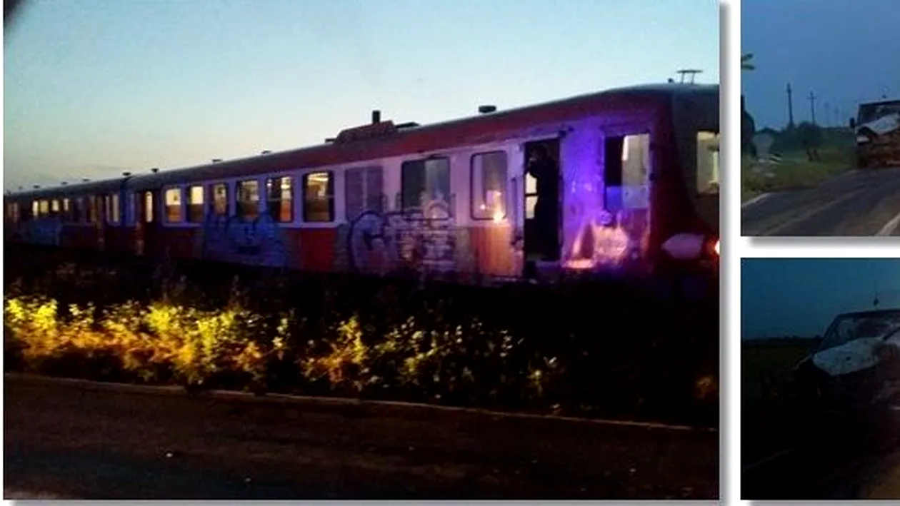 Un microbuz plin cu persoane, spulberat de tren în județul Timiș