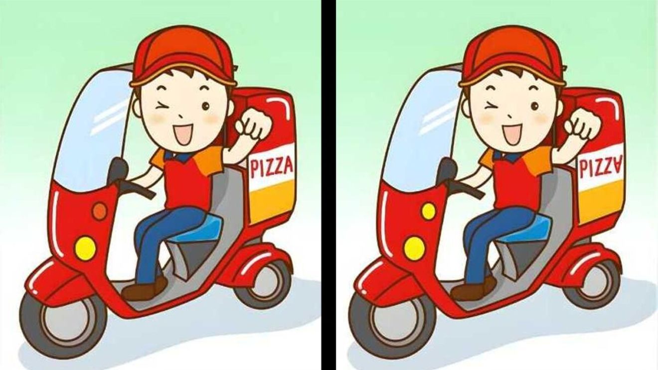 Test de logică | Identificați toate cele 3 diferențe dintre acești doi livratori de pizza