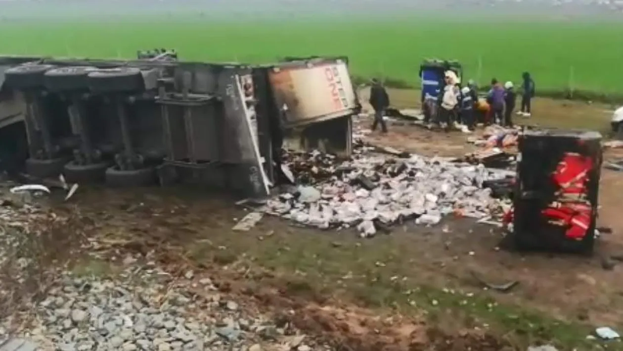 Puii congelaţi din TIR-ul ars pe A2, încărcaţi într-o căruţă de localnici şi duşi acasă