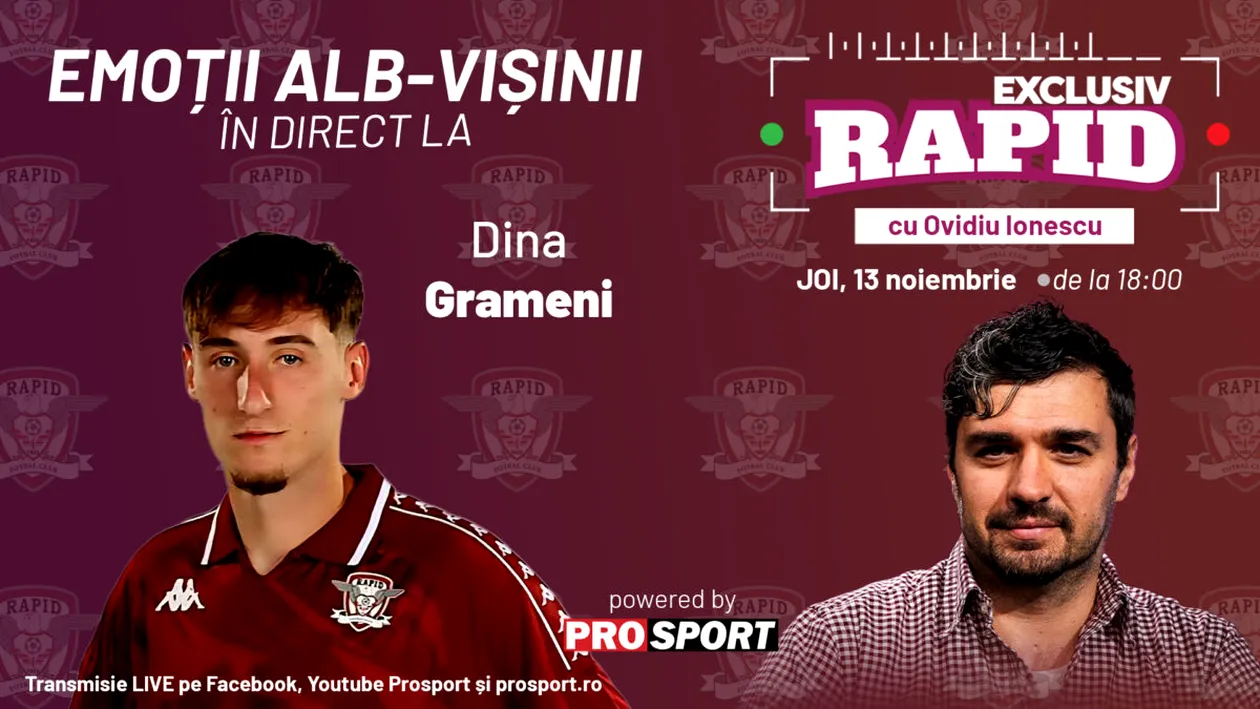 Faceți loc, faceți loc, Rapid e pe primul loc! EXCLUSIV RAPID cu Dina Grameni e astăzi, de la ora 18:30, LIVE pe YouTube - ProSport! 