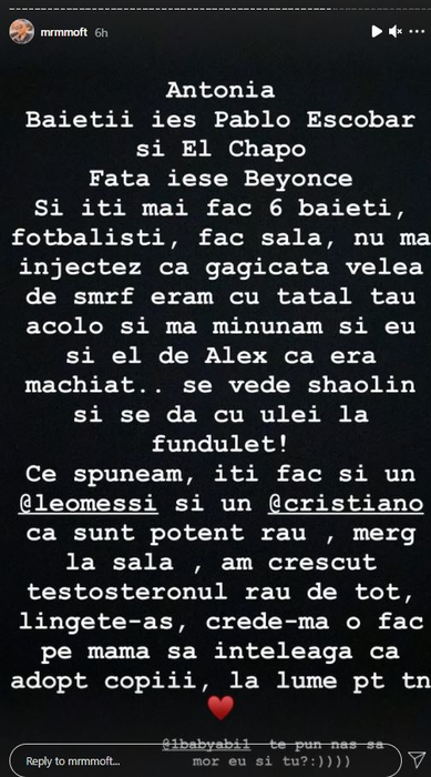 Fulgy, mesaj jignitor la adresa iubitei lui Alex Velea: “Antonia a plecat din p#^@ de șmecher a lui Castellano”