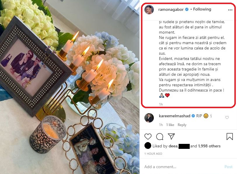 Ramona Gabor, primele declarații despre moartea tatălui ei: “Credem că ei ne vor lumina calea de acolo, de Sus”. Ce rugăminte are vedeta
