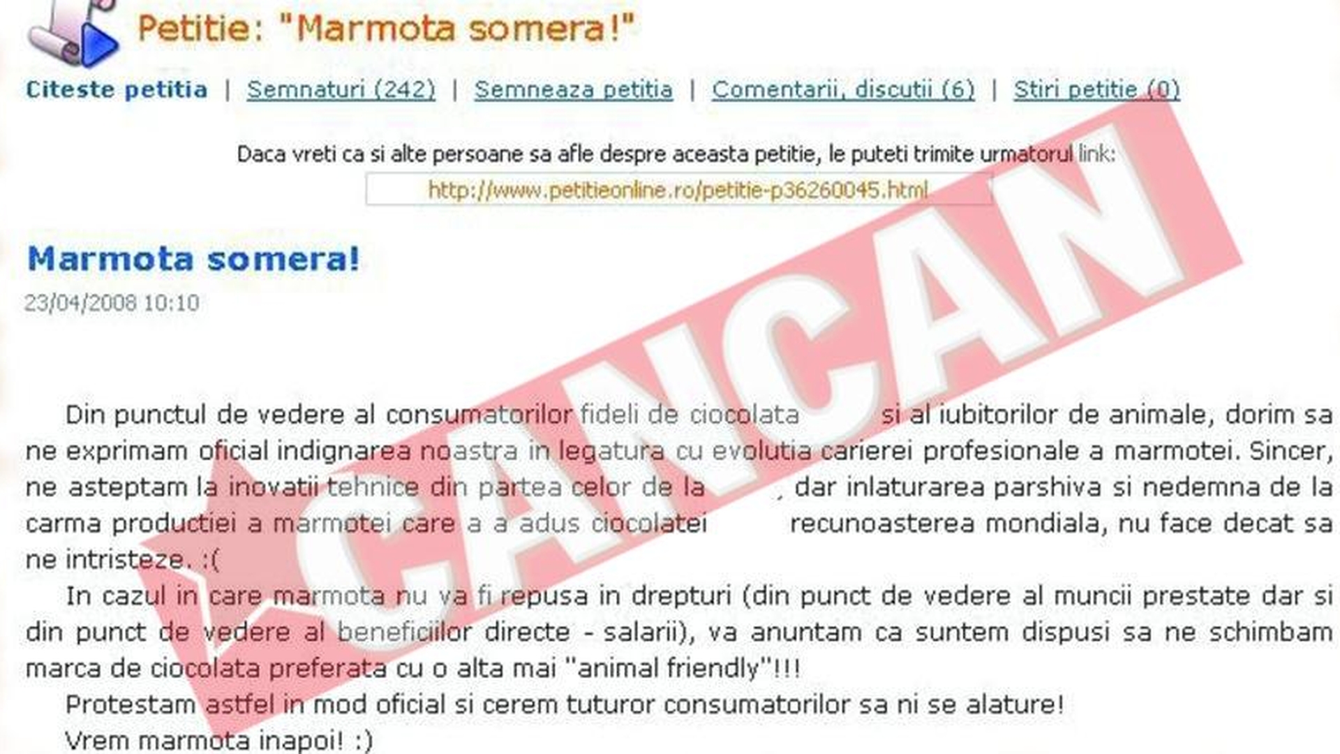 Petitia "Marmota somera", votata de sute de persoane
