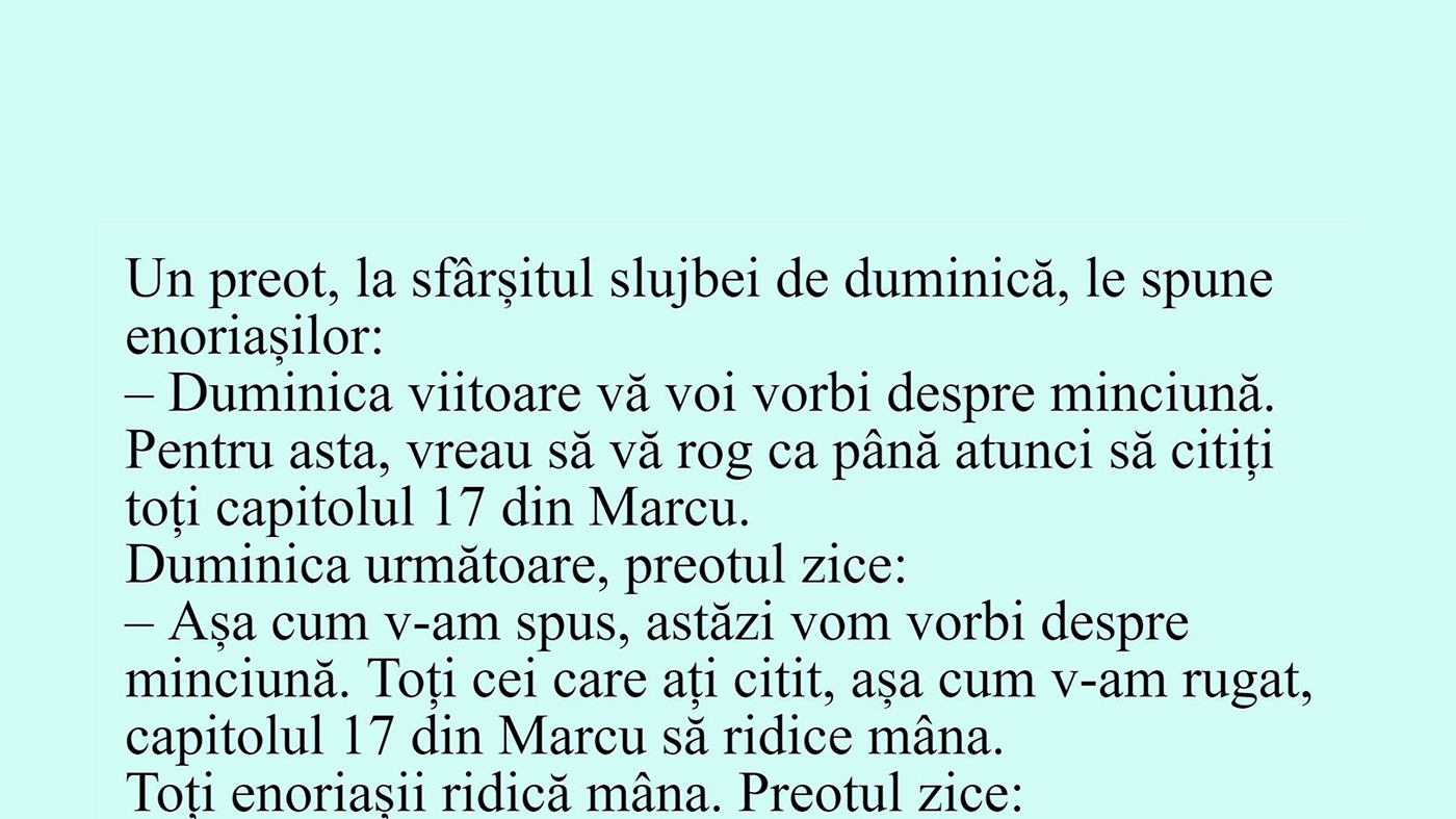 BANCUL ZILEI | "Duminica viitoare vă voi vorbi despre minciună"