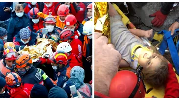 Moment emoționat! Fetiță de trei ani, salvată, după ce a stat 65 de ore sub dărâmări, la Izmir. VIDEO